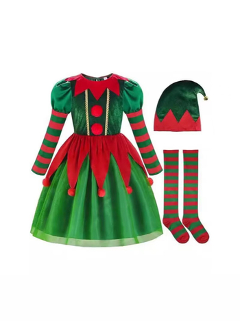 Детски елф костюм за косплей, полиестерна тъкан, възраст 3–8 години, лято 2025, стил сладък моден