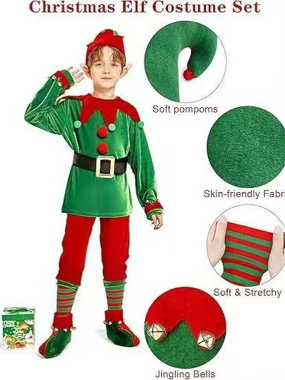 Детски елф костюм за косплей, полиестерна тъкан, възраст 3–8 години, лято 2025, стил сладък моден