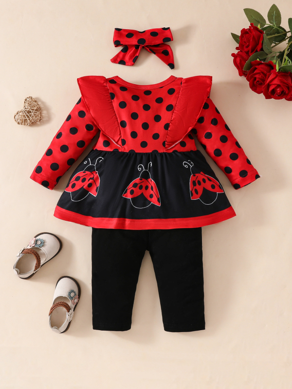 Kolmekomponentne laste kostüüm, karikatuurimuster, pikad varrukad, sügis-talv, piimase siidkanga, 100% polüester, lastele 0–1 aasta