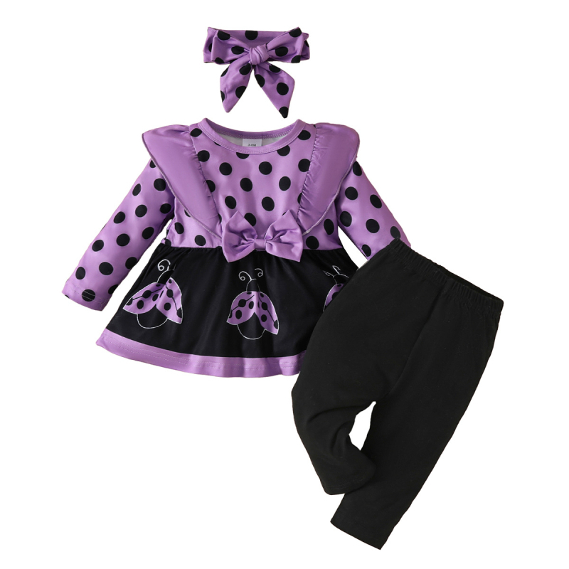 Kolmekomponentne laste kostüüm, karikatuurimuster, pikad varrukad, sügis-talv, piimase siidkanga, 100% polüester, lastele 0–1 aasta