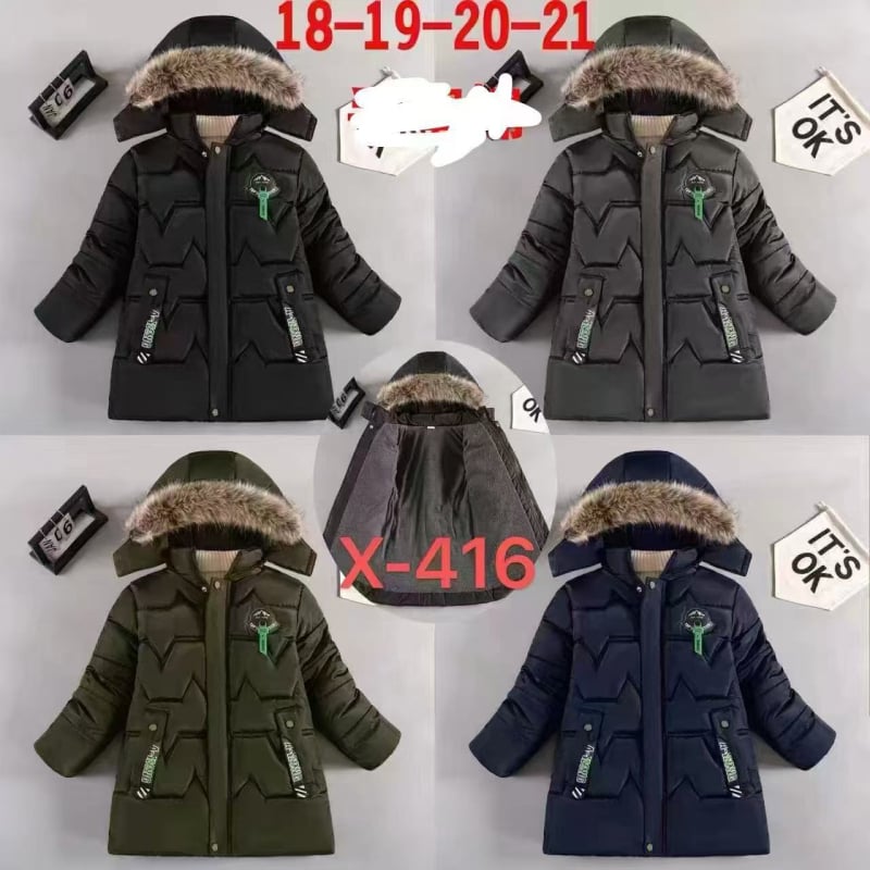 Средно дълго детско яке с памучен пълнеж (до 50%), подплата от памук, качулка, удебелен дизайн, цип за закопчаване