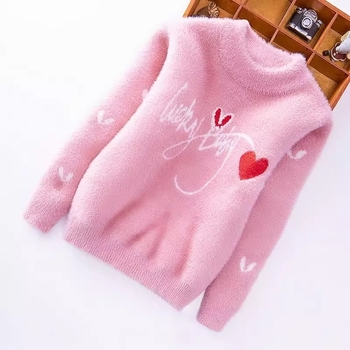 Детски зимен пуловер — Mink Velvet и памучна смес 85%, кръгло деколте, без качулка, за възраст 3–15 години