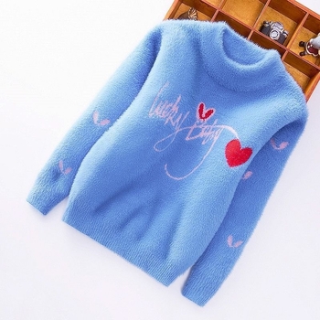 Детски зимен пуловер — Mink Velvet и памучна смес 85%, кръгло деколте, без качулка, за възраст 3–15 години