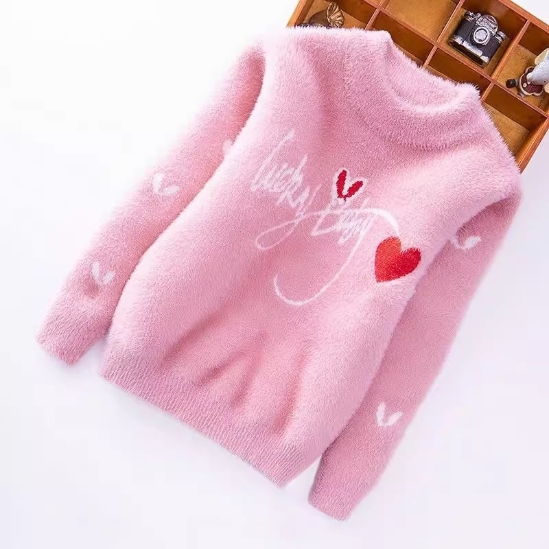 Детски зимен пуловер — Mink Velvet и памучна смес 85%, кръгло деколте, без качулка, за възраст 3–15 години