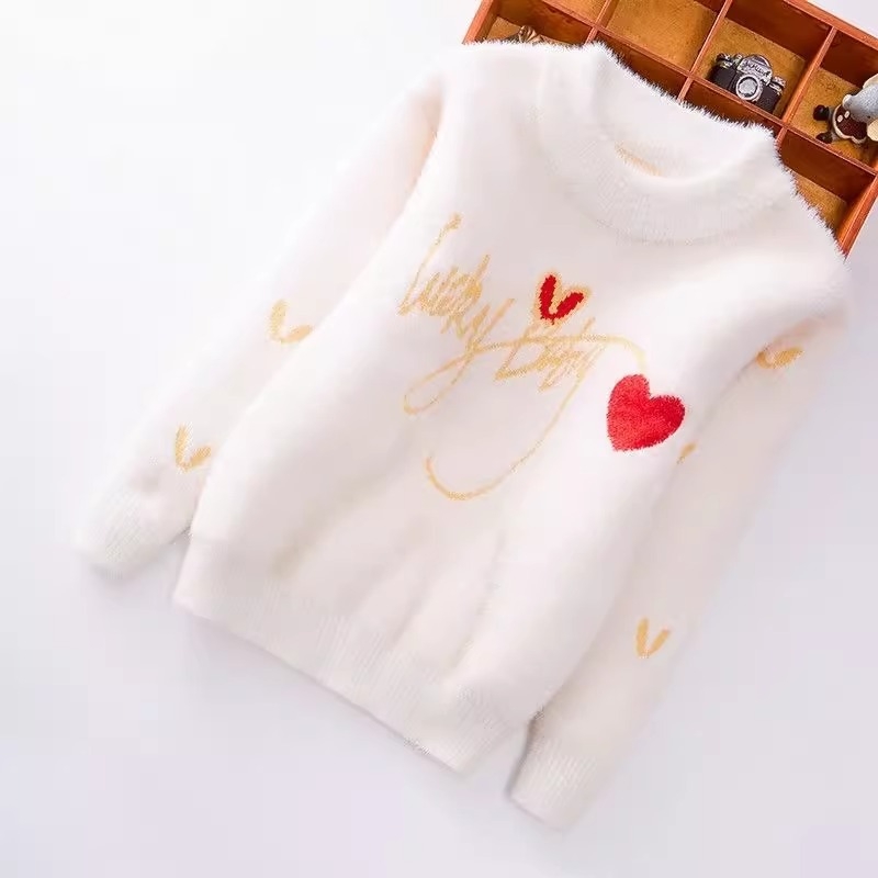 Детски зимен пуловер — Mink Velvet и памучна смес 85%, кръгло деколте, без качулка, за възраст 3–15 години