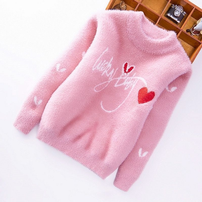 Детски зимен пуловер — Mink Velvet и памучна смес 85%, кръгло деколте, без качулка, за възраст 3–15 години