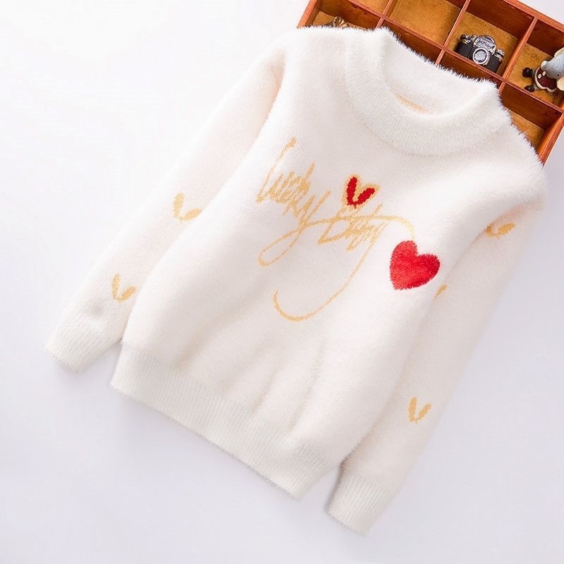 Детски зимен пуловер — Mink Velvet и памучна смес 85%, кръгло деколте, без качулка, за възраст 3–15 години