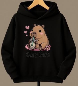 Детски суитшърт с качулка, корейски стил, с карикатурен принт, Lyocell-полиестер плат, за деца над 8 г (над 140 cm), подходящ за зима, пролет и есен.