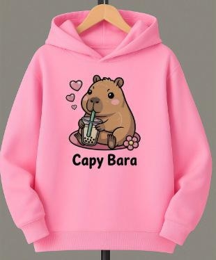 Детски суитшърт с качулка, корейски стил, с карикатурен принт, Lyocell-полиестер плат, за деца над 8 г (над 140 cm), подходящ за зима, пролет и есен.
