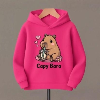Детски суитшърт с качулка, корейски стил, с карикатурен принт, Lyocell-полиестер плат, за деца над 8 г (над 140 cm), подходящ за зима, пролет и есен.