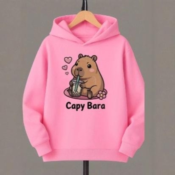 Детски суитшърт с качулка, корейски стил, с карикатурен принт, Lyocell-полиестер плат, за деца над 8 г (над 140 cm), подходящ за зима, пролет и есен.