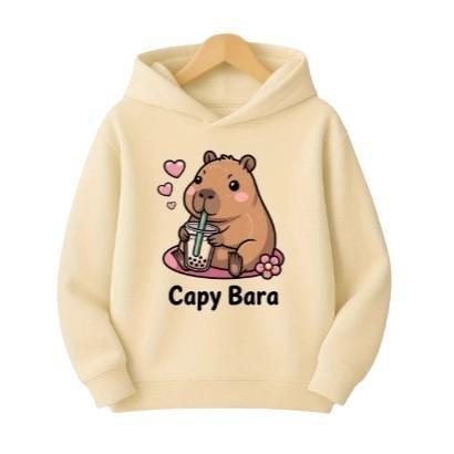 Детски суитшърт с качулка, корейски стил, с карикатурен принт, Lyocell-полиестер плат, за деца над 8 г (над 140 cm), подходящ за зима, пролет и есен.