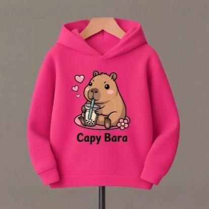 Детски суитшърт с качулка, корейски стил, с карикатурен принт, Lyocell-полиестер плат, за деца над 8 г (над 140 cm), подходящ за зима, пролет и есен.