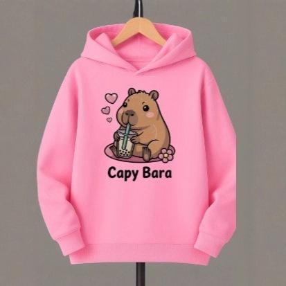 Детски суитшърт с качулка, корейски стил, с карикатурен принт, Lyocell-полиестер плат, за деца над 8 г (над 140 cm), подходящ за зима, пролет и есен.