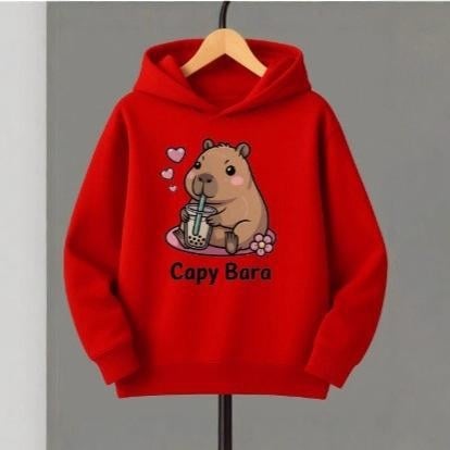 Детски суитшърт с качулка, корейски стил, с карикатурен принт, Lyocell-полиестер плат, за деца над 8 г (над 140 cm), подходящ за зима, пролет и есен.