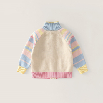 Детско плетено кардиган с цип, бродиран анимационен мотив, за момичета, 3–8 г, 100% полиестер, ежедневен стил, есенно–пролетен сезон 2025