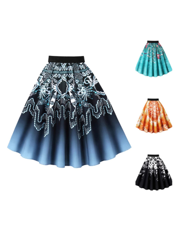 Пола А-линия с 3D шарка, дигитален печат, полиестер (95%+), средна дължина