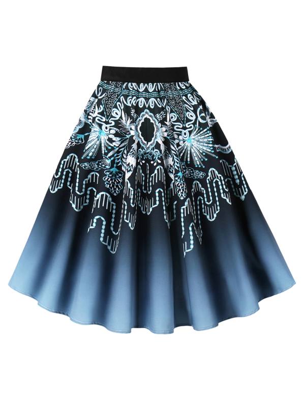 Пола А-линия с 3D шарка, дигитален печат, полиестер (95%+), средна дължина