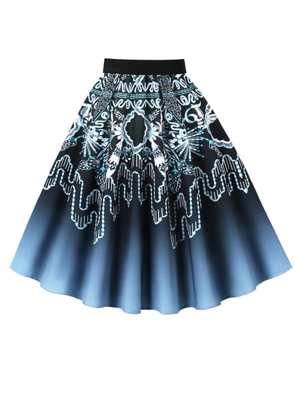 Пола А-линия с 3D шарка, дигитален печат, полиестер (95%+), средна дължина