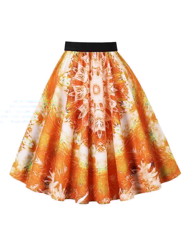 Пола А-линия с 3D шарка, дигитален печат, полиестер (95%+), средна дължина