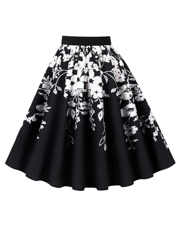 Пола А-линия с 3D шарка, дигитален печат, полиестер (95%+), средна дължина