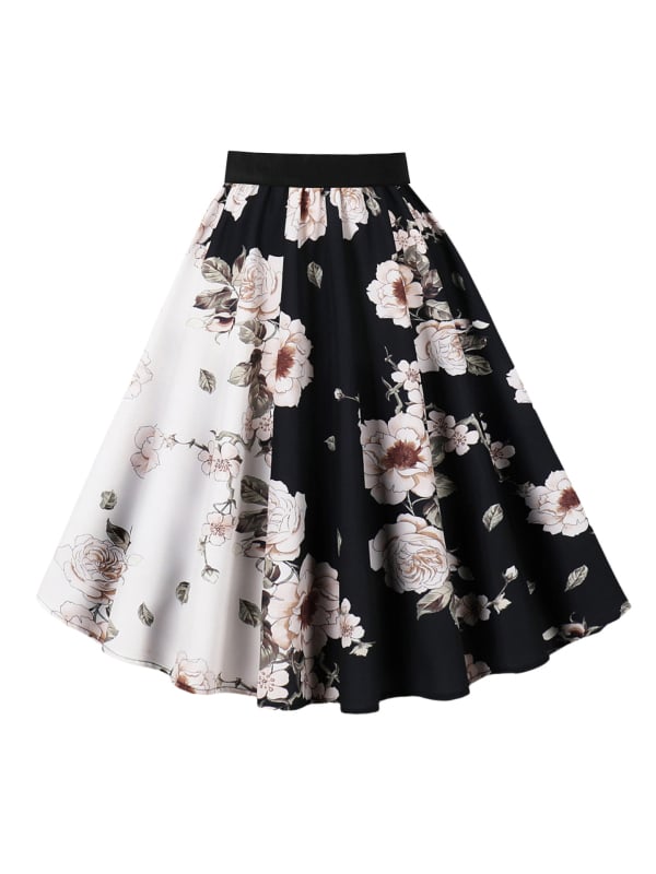 Пола А-линия с 3D шарка, дигитален печат, полиестер (95%+), средна дължина