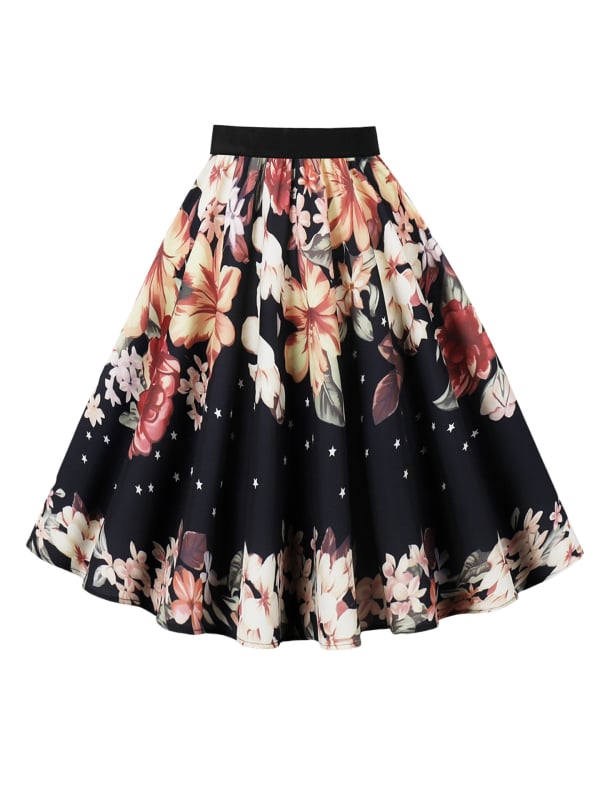 Пола А-линия с 3D шарка, дигитален печат, полиестер (95%+), средна дължина