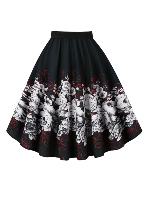 Пола А-линия с 3D шарка, дигитален печат, полиестер (95%+), средна дължина