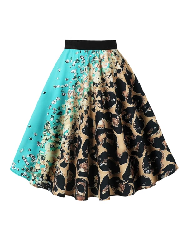 Пола А-линия с 3D шарка, дигитален печат, полиестер (95%+), средна дължина