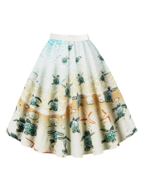 Пола А-линия с 3D шарка, дигитален печат, полиестер (95%+), средна дължина