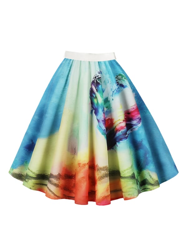 Пола А-линия с 3D шарка, дигитален печат, полиестер (95%+), средна дължина