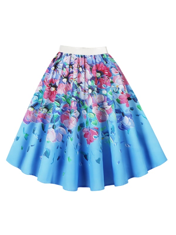 Пола А-линия с 3D шарка, дигитален печат, полиестер (95%+), средна дължина