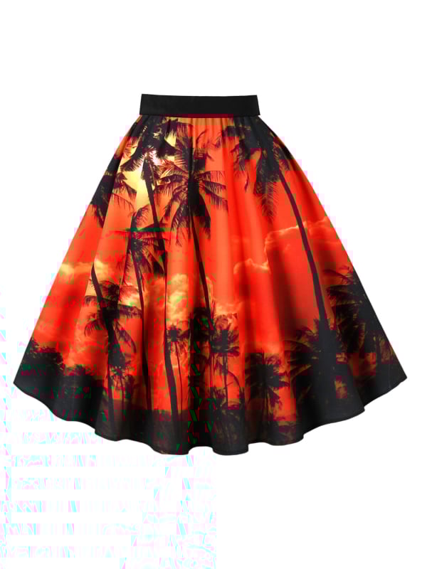 Пола А-линия с 3D шарка, дигитален печат, полиестер (95%+), средна дължина