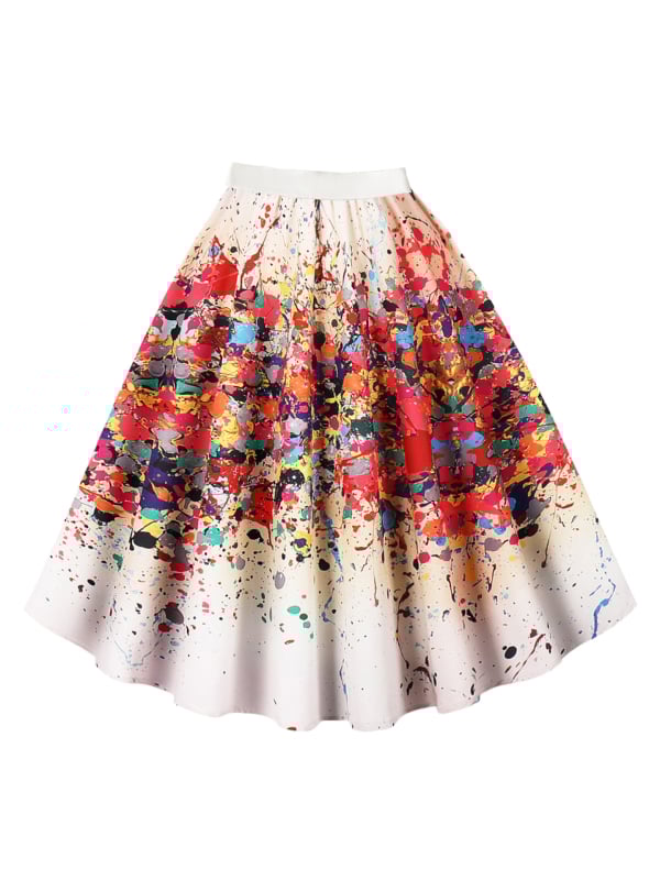 Пола А-линия с 3D шарка, дигитален печат, полиестер (95%+), средна дължина