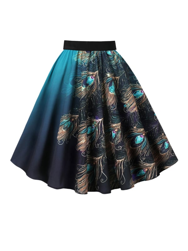 Пола А-линия с 3D шарка, дигитален печат, полиестер (95%+), средна дължина