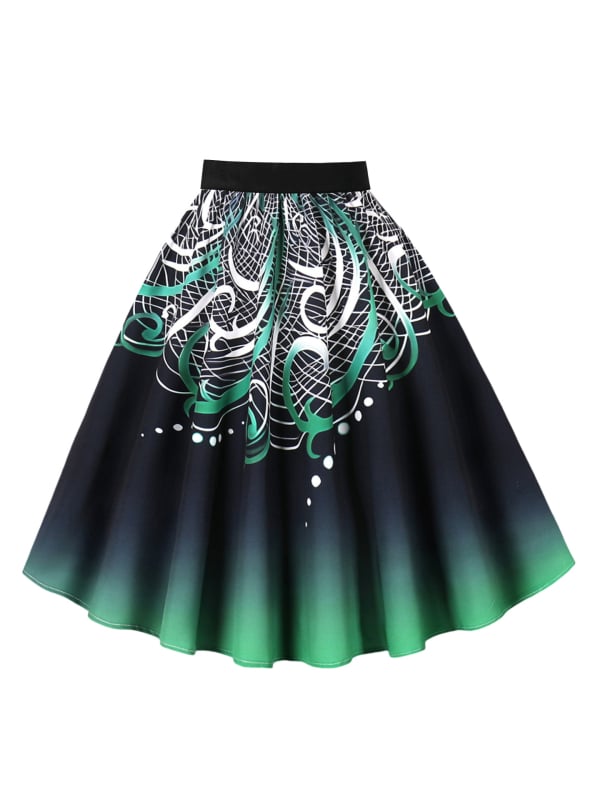 Пола А-линия с 3D шарка, дигитален печат, полиестер (95%+), средна дължина