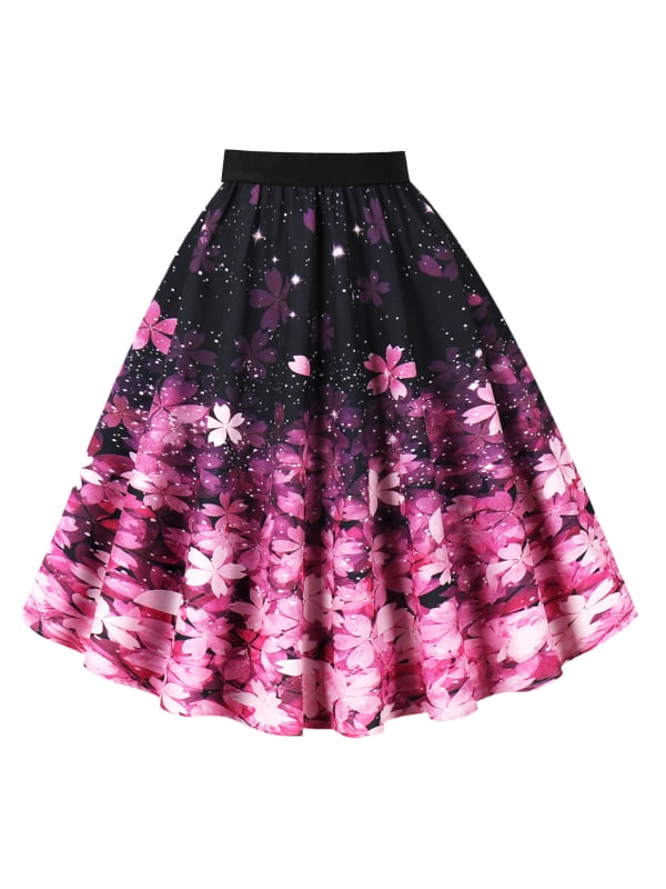 Пола А-линия с 3D шарка, дигитален печат, полиестер (95%+), средна дължина