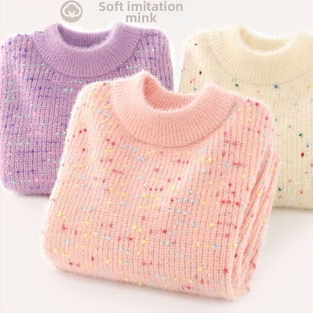 Tüdrukutele talvine kootud sviiter, pikkade varrukatega, ümara kaelusega, täppimustriga