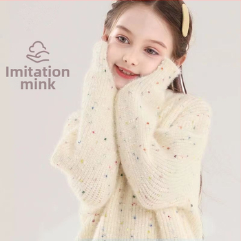 Tüdrukutele talvine kootud sviiter, pikkade varrukatega, ümara kaelusega, täppimustriga