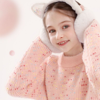 Детски зимен плетен пуловер за момичета, дълги ръкави, кръгла яка, модел точки