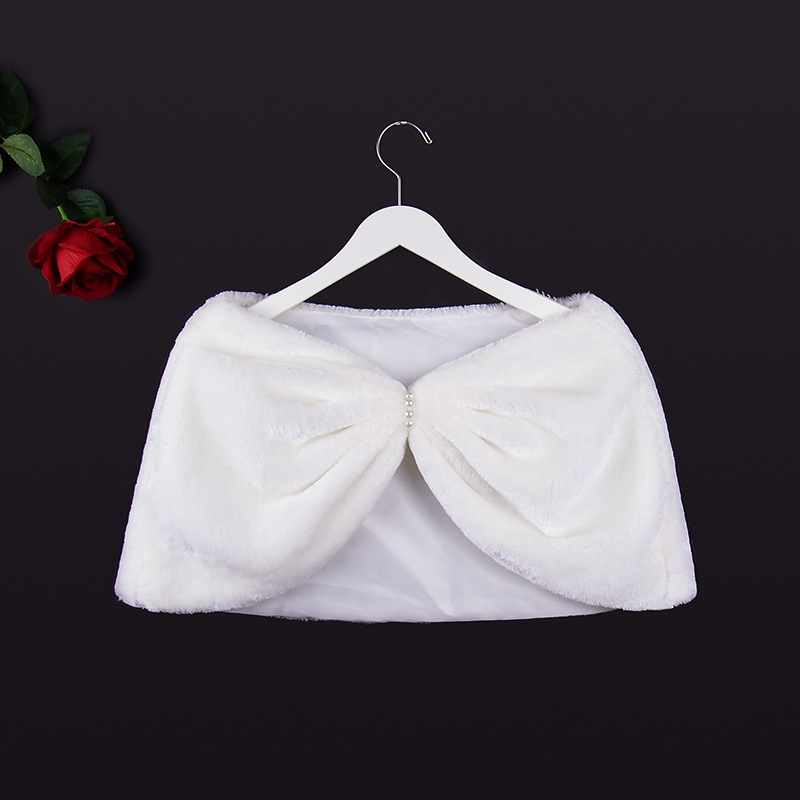 Χειμωνιάτικη νυφική εσάρπα με μακριά μανίκια, τεχνητή γούνα, μονόχρωμο σχέδιο, ιαπωνο-κορεατικό γλυκό στυλ