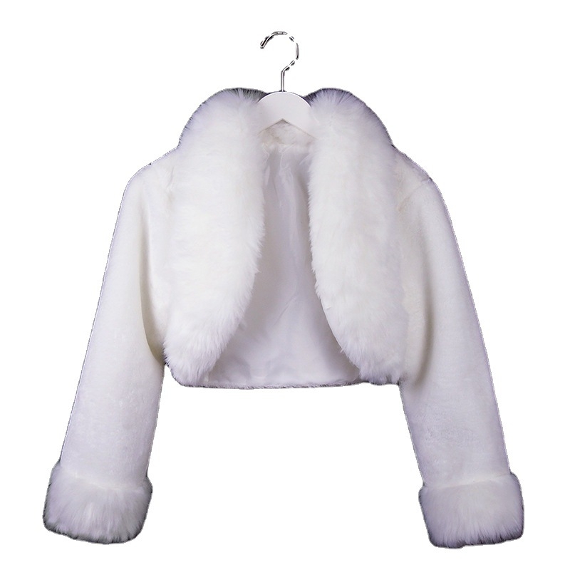 Χειμωνιάτικη νυφική εσάρπα με μακριά μανίκια, τεχνητή γούνα, μονόχρωμο σχέδιο, ιαπωνο-κορεατικό γλυκό στυλ