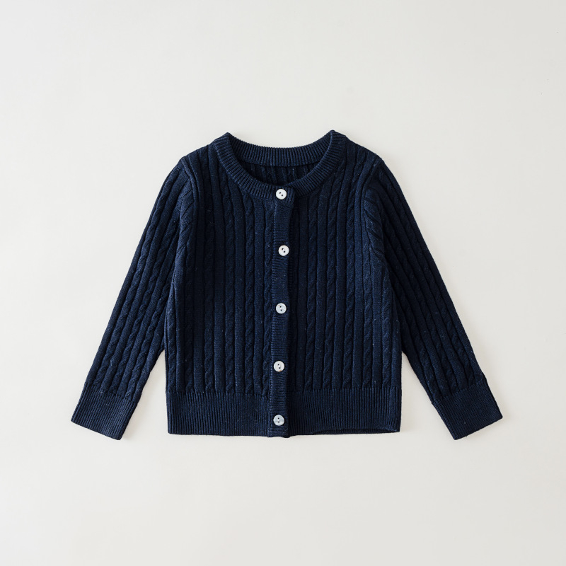 Детски вълнен пуловер — Корейски стил, кръгло деколте, дълги ръкави, копчета в ред