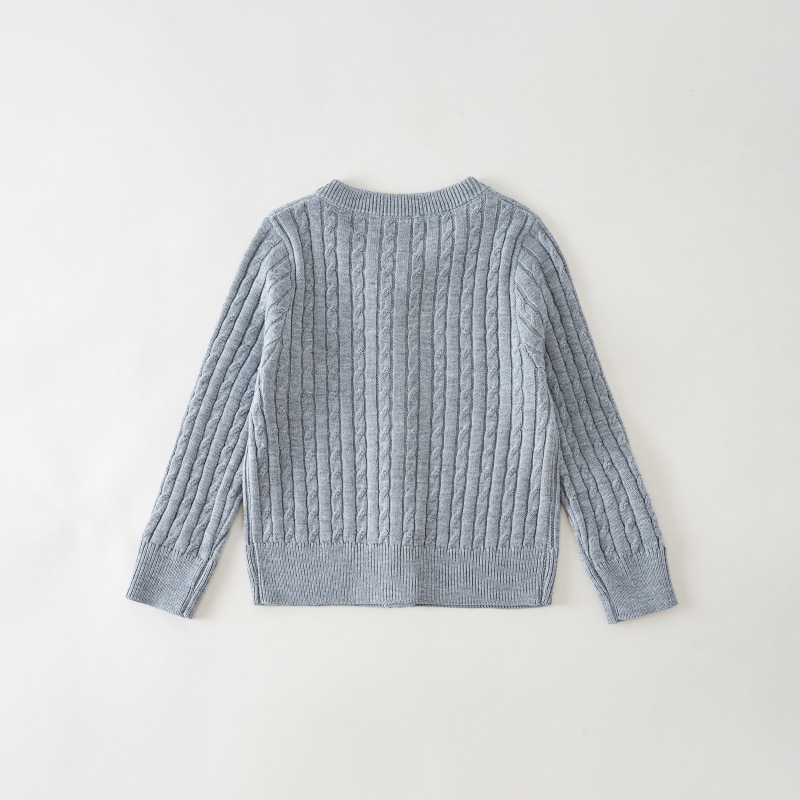 Детски вълнен пуловер — Корейски стил, кръгло деколте, дълги ръкави, копчета в ред