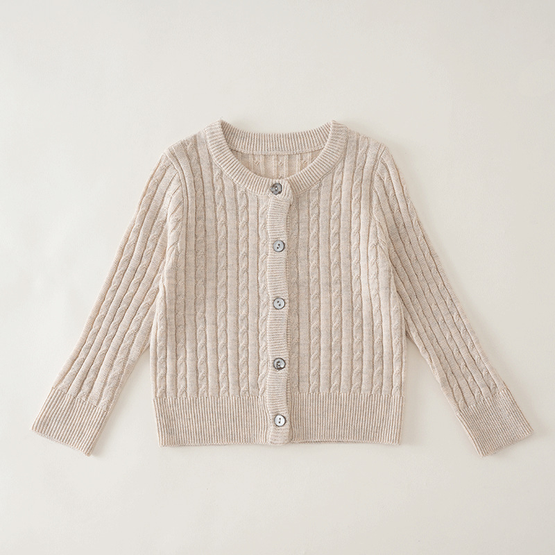 Детски вълнен пуловер — Корейски стил, кръгло деколте, дълги ръкави, копчета в ред