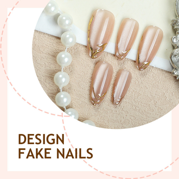 Kunstküüned kassisilma efektiga, mandlikujulise kujuga, maniküüri kleepsud kooriku mustriga ja metalliliste joonte aktsentidega