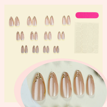 Kunstküüned kassisilma efektiga, mandlikujulise kujuga, maniküüri kleepsud kooriku mustriga ja metalliliste joonte aktsentidega