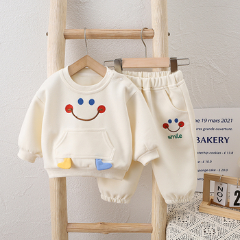 Unisex beebide kaheosaline komplekt: karikatuurmuster, puuvillane trikotaaž, pehme kangas, kevad-sügis, vanuserühm 1–3 aastat (80–100 cm), pikkade varrukatega tops + püksid