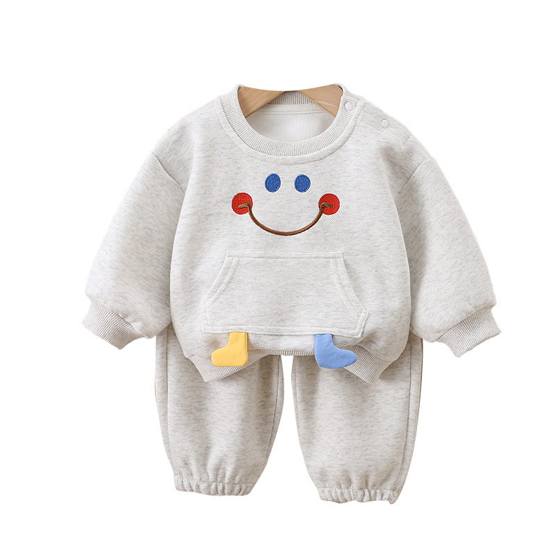 Unisex beebide kaheosaline komplekt: karikatuurmuster, puuvillane trikotaaž, pehme kangas, kevad-sügis, vanuserühm 1–3 aastat (80–100 cm), pikkade varrukatega tops + püksid