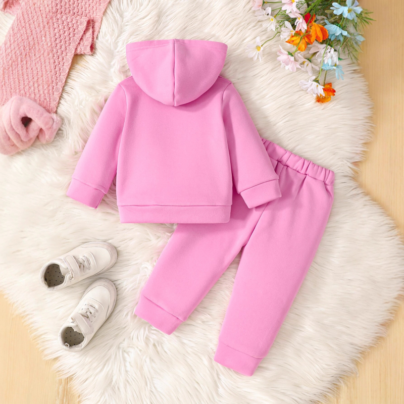 Laste kaheosaline komplekt kapuutsiga: top pikkade käistega ja püksid kassiprindiga, 100% polüester, pehme viimistlus, talve- ja kevadhooajaks